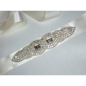 Ivory rhinestone appliqued bridal wedding dress belt, rhinestone crystal belt
